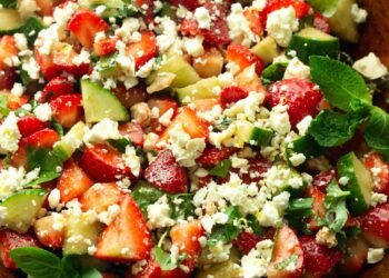 Lemon Cucumber Strawberry Feta Salad with Basil & Mint